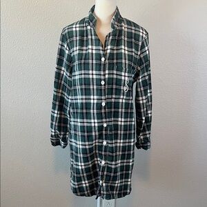 Selina Lounge Plaid Flannel Pajama Shirt Green Size Medium